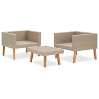 3-delige Loungeset met kussens poly rattan beige - thumbnail
