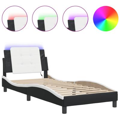 Bedframe met LED zonder matras "Zadar" kunstleer zwart en wit 200x200 cm