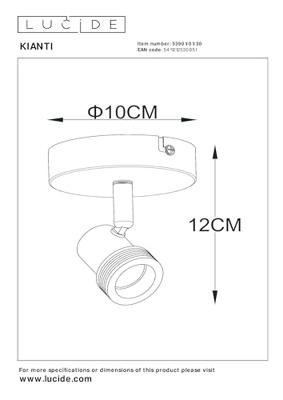 Lucide KIANTI - Plafondspot - Ø 10 cm - 1xGU10 - Zwart