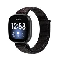 By Qubix - Compatible met Fitbit Versa 3 - Fitbit Versa 4 - Fitbit Sense 1 - Fitbit Sense 2 - Sport loop nylon bandje - Zwart gemêleerd - Compatible fitbit bandje - thumbnail