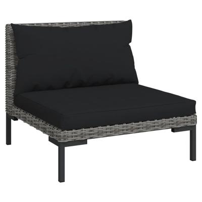 4-delige Loungeset met kussens poly rattan donkergrijs - thumbnail