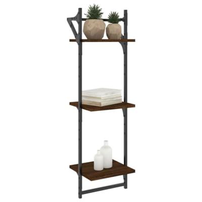 Wandschappen 3-laags met stangen 2 st 30x25x100 cm bruineiken