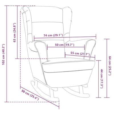 Schommelstoel met massief rubberwood poten fluweel crèmekleurig