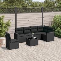 7-delige Loungeset met kussens poly rattan zwart - thumbnail