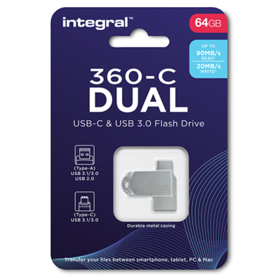 Integral USB stick 64GB Metal Dual USB-C en USB 3.0 - 9500285