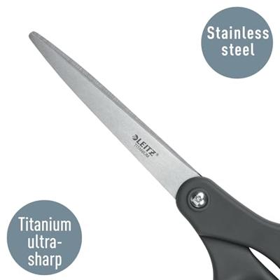 Leitz schaar, ft 20,5 cm, rechts en links, scherpe punt, titanium, grijs, blister van 1 stuk Leitz schaar, ft 20,5 cm, rechts en links, scherpe punt, titanium, grijs, blister van 1 stuk