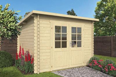 Tuindeco Mila Blokhut 290x260 cm 28 mm vuren blank- Lessenaarsdak- Onbehandeld vurenhout- Tuindeco