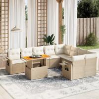 10-delige Loungeset met kussens poly rattan beige - thumbnail