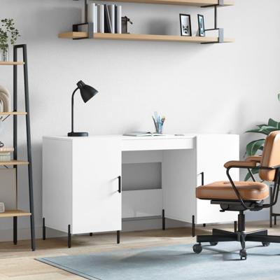Bureau 140x50x75 cm bewerkt hout hoogglans wit