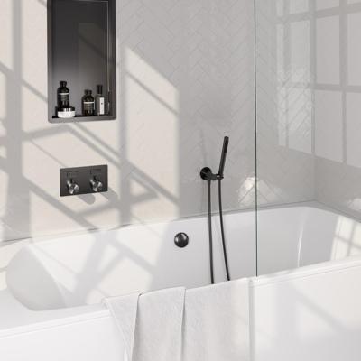 Brauer Gunmetal Edition Thermostatische Inbouw Badkraan Drukknoppen - Badvulcombinatie - Staaf - Doucheslang - Wandaansluitbocht - Handdouche - Gunmetal Geborsteld Pvd