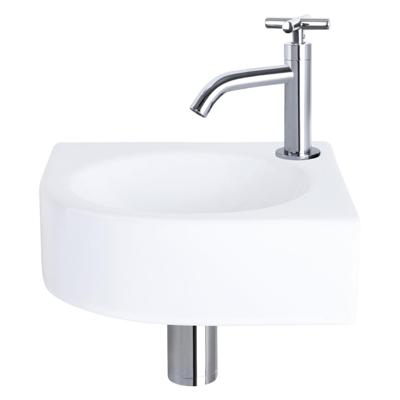 Differnz Cleo fonteinset - 30x30x10cm - Kwartrond - 1 kraangat - Gebogen chromen kraan - kruisgreep - Keramiek Wit 38.401.14