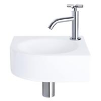 Differnz Cleo fonteinset - 30x30x10cm - Kwartrond - 1 kraangat - Gebogen chromen kraan - kruisgreep - Keramiek Wit 38.401.14 - thumbnail