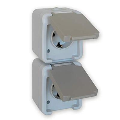 Peranova 102437 Pera Wandcontactdoos dubbel spatwaterdicht Lichtgrijs, Donkergrijs 1 stuk(s)