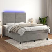 Boxspring met matras en LED fluweel lichtgrijs 140x190 cm - thumbnail