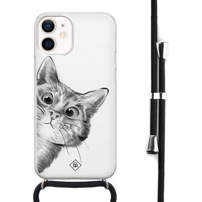 iPhone 12 mini hoesje met koord - Kiekeboe kat iPhone 12 mini hoesje met koord - Kiekeboe kat