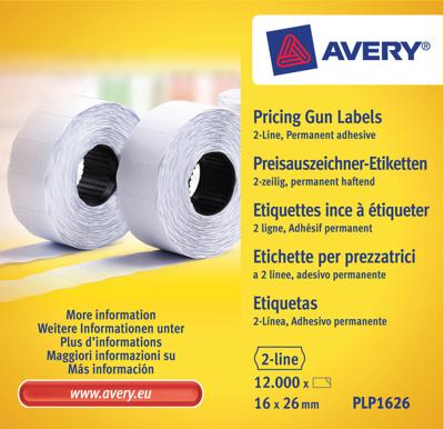 Avery-Zweckform Prijslabels PLP1626 Permanent hechtend Breedte etiket: 26 mm Hoogte etiket: 16 mm Wit 12000 stuk(s) Avery-Zweckform Prijslabels PLP1626 Permanent hechtend Breedte etiket: 26 mm Hoogte etiket: 16 mm Wit 12000 stuk(s)