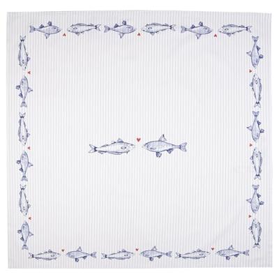 Clayre & Eef Tafelkleed 150x250 cm Wit Blauw Katoen Rechthoek Vissen