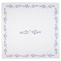 Clayre & Eef Tafelkleed 150x250 cm Wit Blauw Katoen Rechthoek Vissen - thumbnail