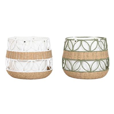 Decoratieve Mand Home ESPRIT Wit Groen Natuurlijke Vezel (2 Stuks)
