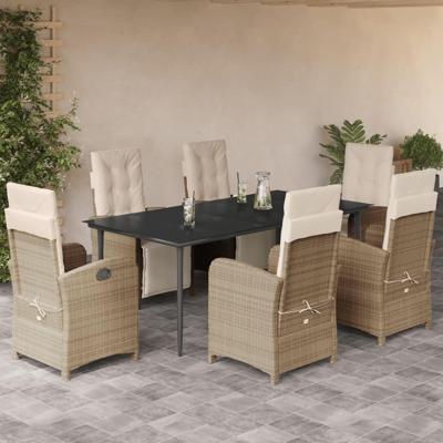 7-delige Tuinset met kussens poly rattan beige