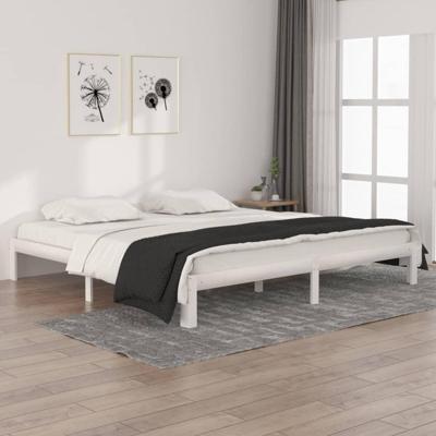 Bedframe massief grenenhout wit 200x200 cm