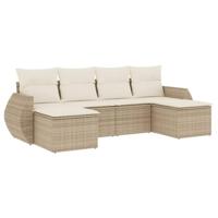 6-delige Loungeset met kussens poly rattan beige - thumbnail