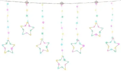 Lumineo kerstverlichting LED twinkelgordijn sterretjes 156 lampjes 1,2m, soft multicolor