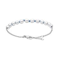 Pandora 591689C01 Armband Pearls zilver-zoetwaterparel-textiel wit-blauw - thumbnail