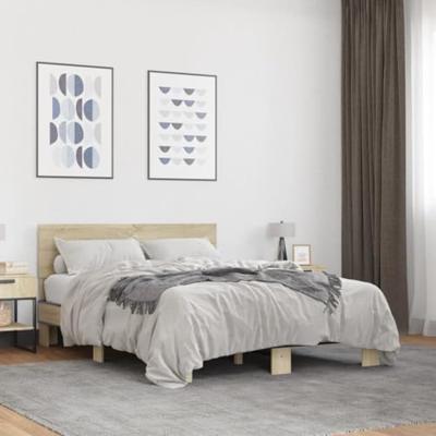 Bedframe bewerkt hout metaal sonoma eikenkleurig 135x190 cm