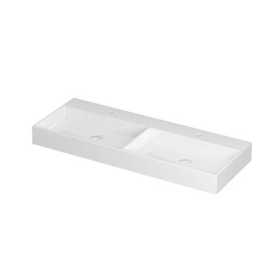 INK United Wastafel Porselein Dubbel met 2 Kraangaten incl. Porseleinen Click Plug en Verborgen Overloop Systeem - 1200x450x110 mm - Glans Wit