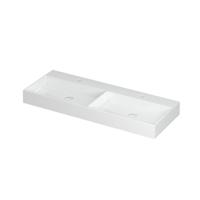 INK United Wastafel Porselein Dubbel met 2 Kraangaten incl. Porseleinen Click Plug en Verborgen Overloop Systeem - 1200x450x110 mm - Glans Wit - thumbnail