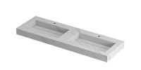 INK Pitch Wastafel Keramische Slab Bak Dubbel met Drain en Front en Side Skirts 2 Kraangaten - 1400x450x90 mm - Calacatta Mat - thumbnail