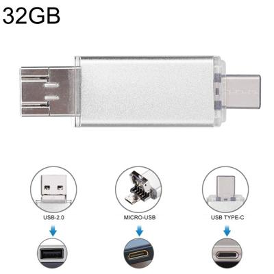 32GB 3 in 1 USB-C/type-C + USB 2 0 + OTG Flash Disk voor type-C smartphones & PC computer (zilver)