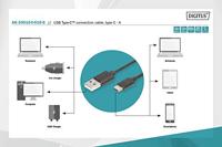 Digitus USB-kabel USB 2.0 USB-C stekker, USB-A stekker 1.00 m Zwart Flexibel AK-300154-010-S - thumbnail