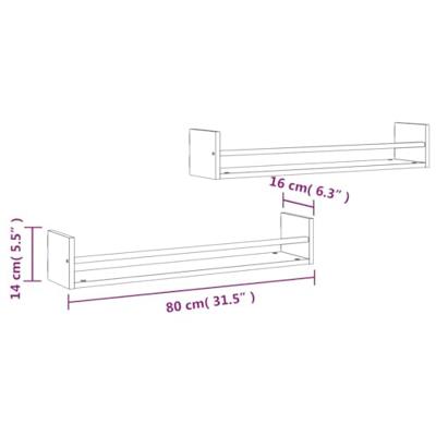 Wandschappen met stangen 2 st 80x16x14 cm grijs sonoma