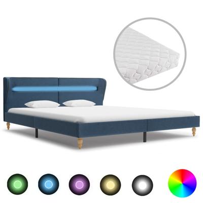 vidaXL Bed met LED en matras stof blauw 160x200 cm vidaXL Bed met LED en matras stof blauw 160x200 cm