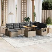 9-delige Loungeset met kussens poly rattan grijs - thumbnail