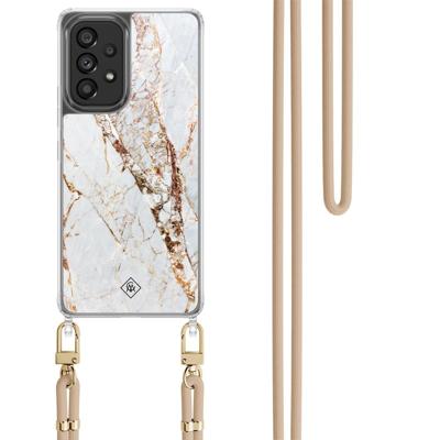 Samsung Galaxy A53 hoesje met beige koord - Marmer goud Samsung Galaxy A53 hoesje met beige koord - Marmer goud