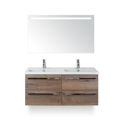 Seville Badmeubelset 120 cm - 4 laden Tabacco - Wastafel Djazz Dubbel - met Sence Spiegel
