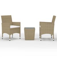 3-delige Bistroset poly rattan en gehard glas beige - thumbnail