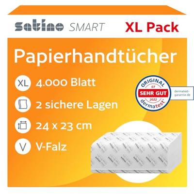 Handdoek Satino PT3 Smart v-vouw 2-laags 240x230mm 20x200 vel wit 276490