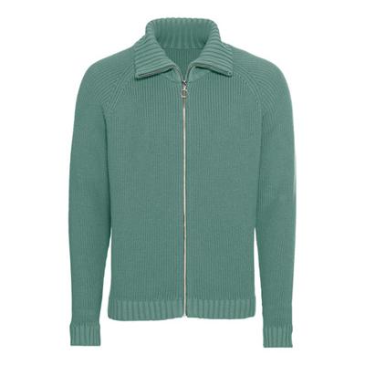 Gebreid schippersvest van bio-katoen met opstaande kraag, zeegras M