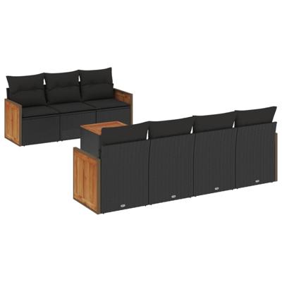 8-delige Loungeset met kussens poly rattan zwart