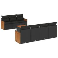 8-delige Loungeset met kussens poly rattan zwart - thumbnail