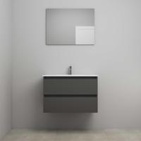 On-Line Badkamermeubelset - 80 cm - Voorgemonteerd - Porseleinen Wastafel - 1 Kraangat - Spiegel - Mat Antraciet - thumbnail