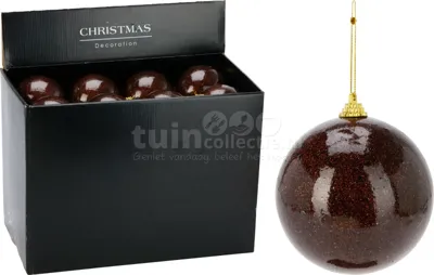 Kerstbal Glitter Bruin Plastic Ø10cm