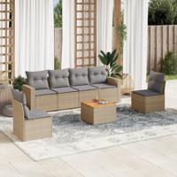 7-delige Loungeset met kussens poly rattan beige - thumbnail