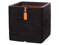 Capi Nature Rib NL 31x31x31cm vierkante plantenbak zwart - thumbnail