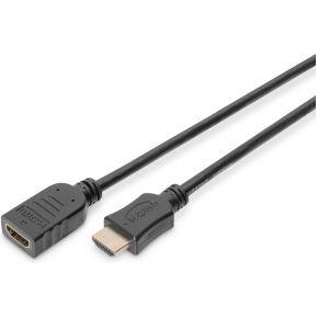 Digitus AK-330201-050-S HDMI-kabel HDMI Verlengkabel HDMI-A-stekker, HDMI-A-bus 5.00 m Zwart Rond, Vergulde steekcontacten, Afgeschermd (dubbel)