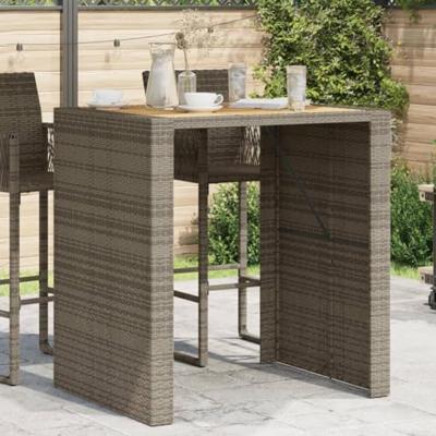 Tuinbartafel acaciahouten blad 105x80x110 cm poly rattan grijs